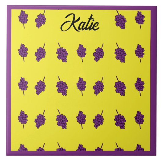Lila Trauben personalisiert gelb Fliese (Vorderseite)