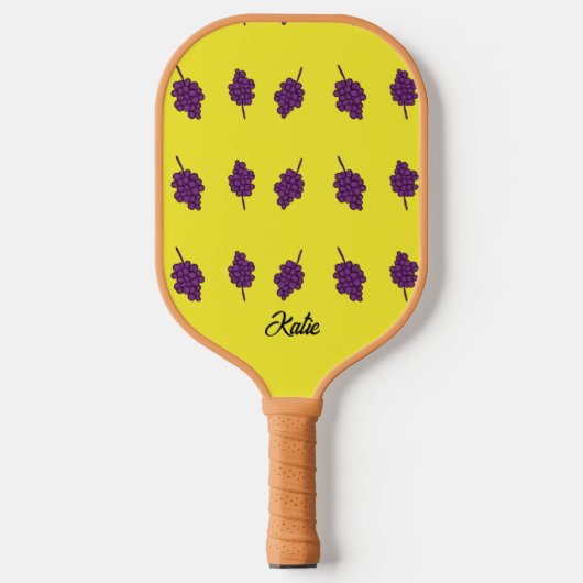 Lila Trauben personalisiert gelb Pickleball Schläger (Vorderseite)