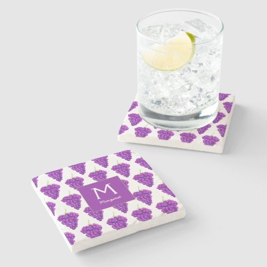 Lila Trauben Vintages Fruchtmuster Steinuntersetzer (Seitenansicht)