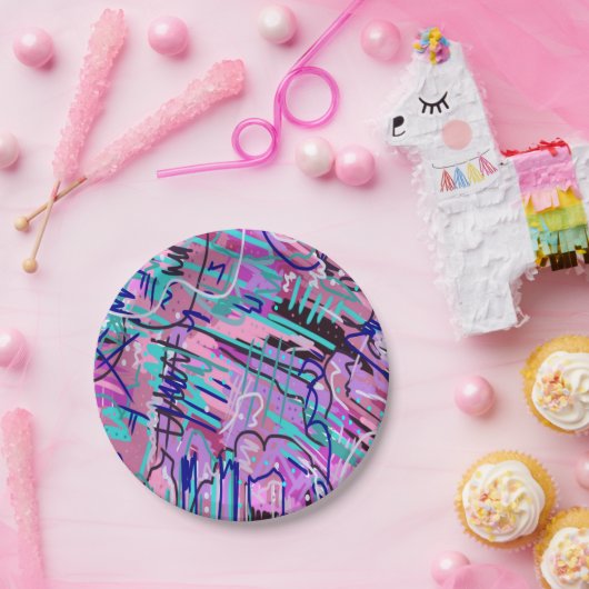 Lila Traum Ausdrucksstarker Abstrakter Druck Pappteller (Party)