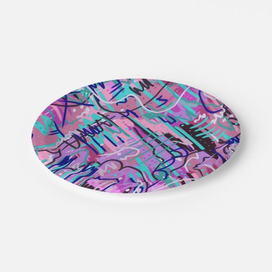 Lila Traum Ausdrucksstarker Abstrakter Druck Pappteller (Schrägansicht)