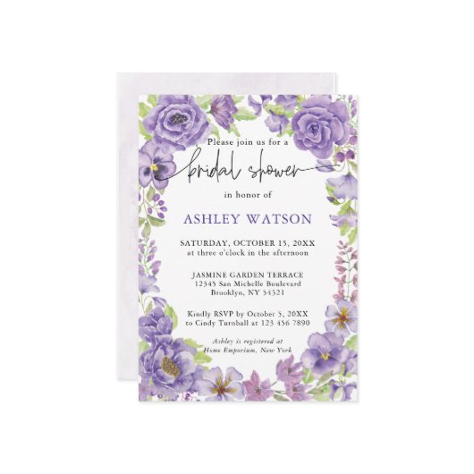 Lila Träume stilvoll Bridal Dusche Einladung (Vorderseite/Rückseite Beispiel)