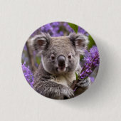 "Lila träumen: Ein Koala in einem Jacaranda-Baum Button (Vorderseite)