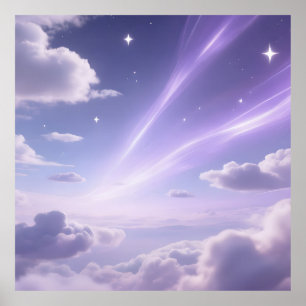 Lila Traumhimmel Aurora Wolken Sterne Poster