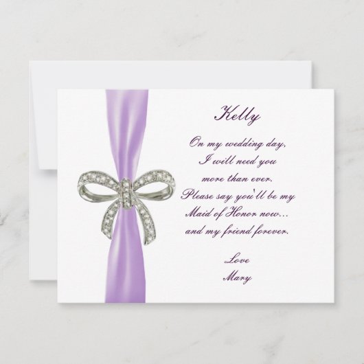 Lila Trauzeugin-Karte des Diamantbodens Einladung (Vorderseite)