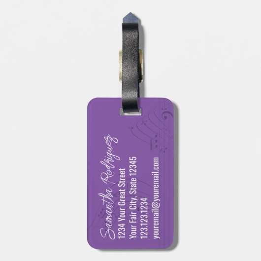 Lila Treble Clef Musiksymbol - Tag Gepäckanhänger (Rückseite vertikal)