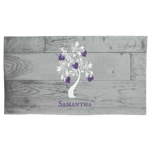 Lila Tree of Hearts Personalisiert Pillow Case Kissenbezug (Vorderseite-Links)