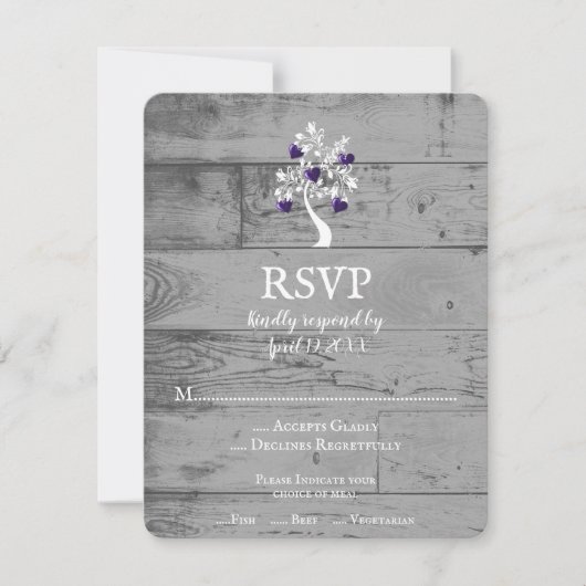 Lila Tree of Hearts Wedding RSVP Card (Vorderseite)
