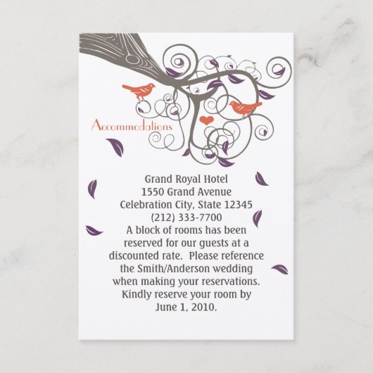 Lila Tree Rustikale Bebauung Swirl Unterkünfte Begleitkarte (Vorderseite)