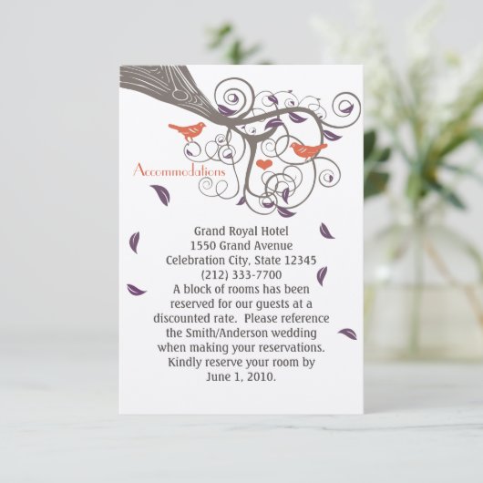 Lila Tree Rustikale Bebauung Swirl Unterkünfte Begleitkarte (Stehend Vorderseite)