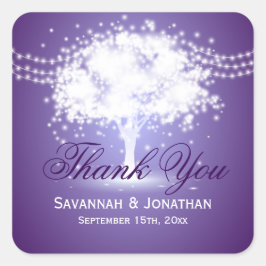 Lila Tree String Lights Hochzeit Vielen Dank Quadratischer Aufkleber