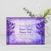 Lila Trees String Lights Hochzeitseinladungen Einladung (Stehend Vorderseite)