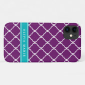 Lila Trellis Muster Türkis Name Case-Mate iPhone Hülle (Rückseite (Horizontal))