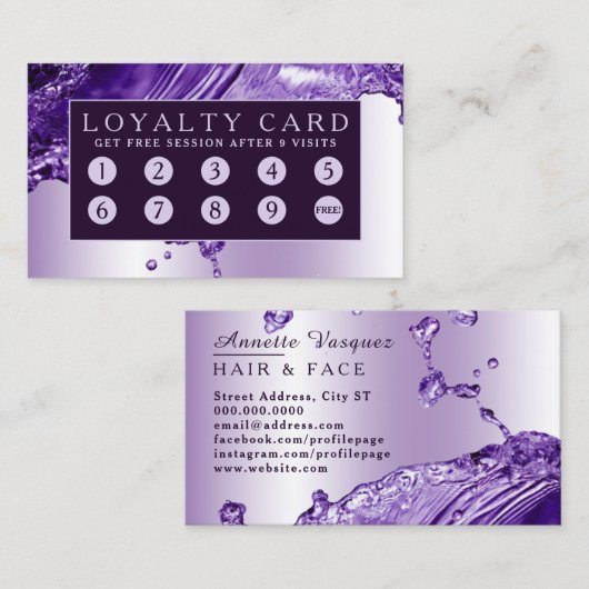 Lila Treuekarte aus Flüssigmetall Visitenkarte (Vorne/Hinten)
