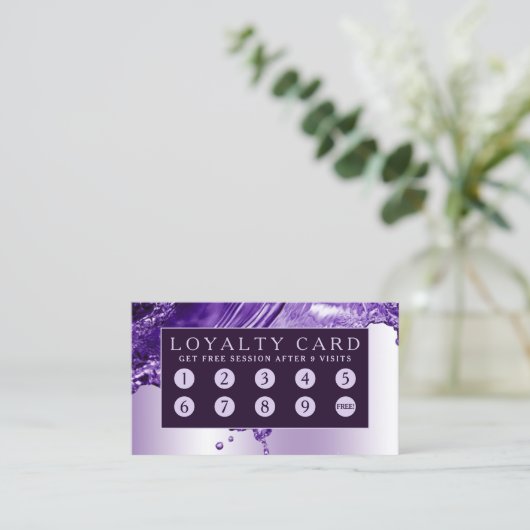 Lila Treuekarte aus Flüssigmetall Visitenkarte (Stehend Vorderseite)