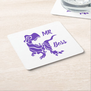 Lila Trex zum Boss Dino Rechteckiger Pappuntersetzer