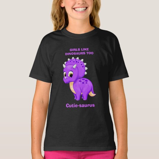 Lila Triceratops Mädchen wie Dinosaurier auch T-Shirt (Vorderseite)