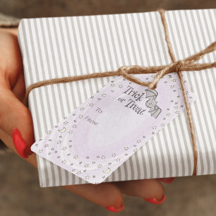 Lila Trick oder Behandlung von Halloween Geschenkanhänger