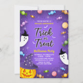 Lila Trick oder Halloween-Party für Kinder behande Einladung (Vorderseite)