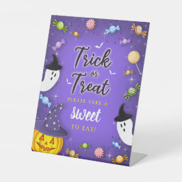 Lila Trick oder Treff Halloween Bitte nimm dir ein Sockelschild
