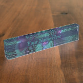 Lila trifft Türkis abstraktes Fraktal Kunstname Namensplakette (Seite)