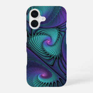 Lila trifft Türkis moderne abstrakte Fraktal-Kunst iPhone 16 Hülle