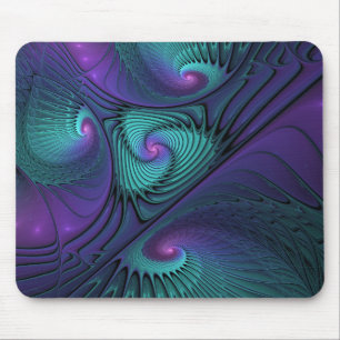 Lila trifft Türkis moderne abstrakte Fraktal-Kunst Mousepad