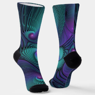 Lila trifft Türkis moderne abstrakte Fraktal-Kunst Socken