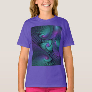 Lila trifft Türkis moderne abstrakte Fraktal-Kunst T-Shirt