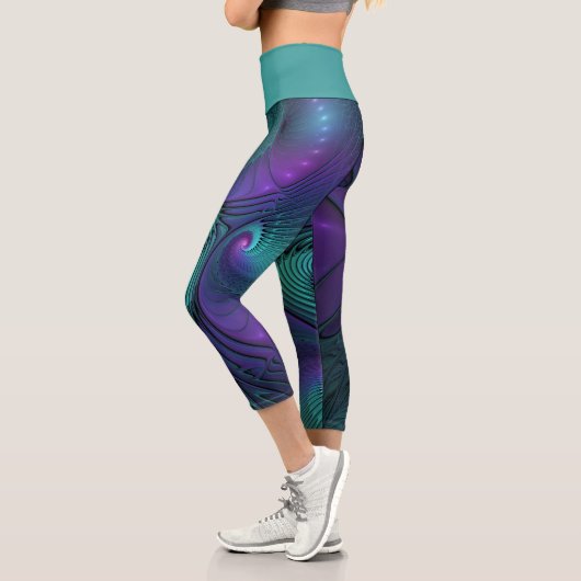 Lila trifft Türkis Modernes abstraktes Fraktal Kun Capri Leggings (Links)
