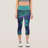 Lila trifft Türkis Modernes abstraktes Fraktal Kun Capri Leggings (Vorderseite)