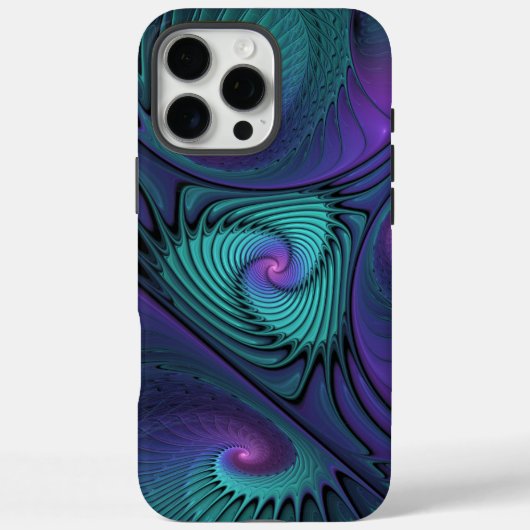 Lila trifft Türkis Modernes abstraktes Fraktal Kun Case-Mate iPhone Hülle (Rückseite)