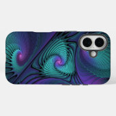 Lila trifft Türkis Modernes abstraktes Fraktal Kun Case-Mate iPhone Hülle (Rückseite (Horizontal))