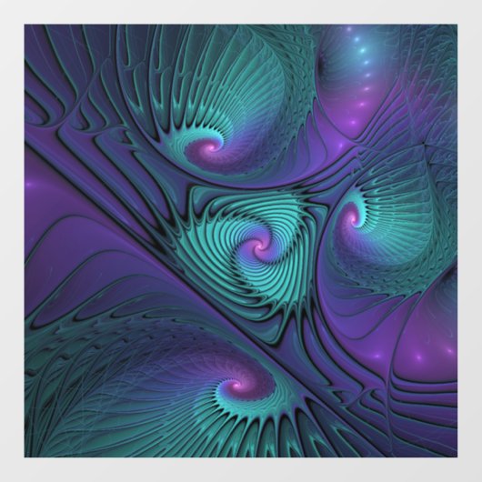 Lila trifft Türkis Modernes abstraktes Fraktal Kun Fensteraufkleber (Blatt)