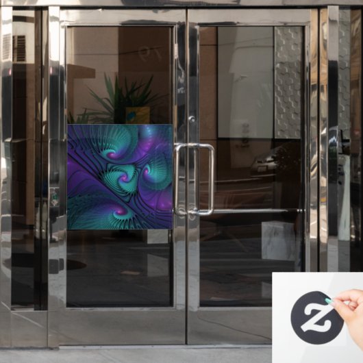 Lila trifft Türkis Modernes abstraktes Fraktal Kun Fensteraufkleber (Büro Tür)