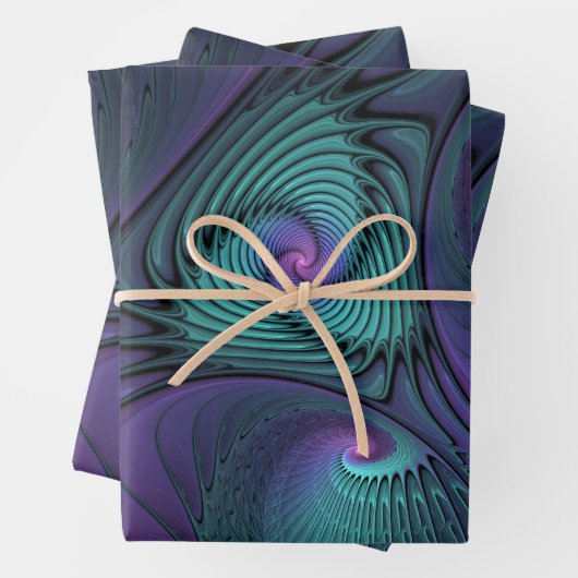 Lila trifft Türkis Modernes abstraktes Fraktal Kun Geschenkpapier Set (Beispiel)