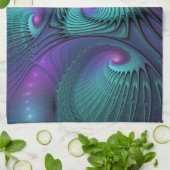 Lila trifft Türkis Modernes abstraktes Fraktal Kun Geschirrtuch (Gefaltet)