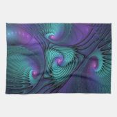 Lila trifft Türkis Modernes abstraktes Fraktal Kun Geschirrtuch (Horizontal)