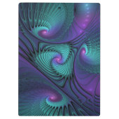 Lila trifft Türkis Modernes abstraktes Fraktal Kun Klemmbrett (Rückseite)