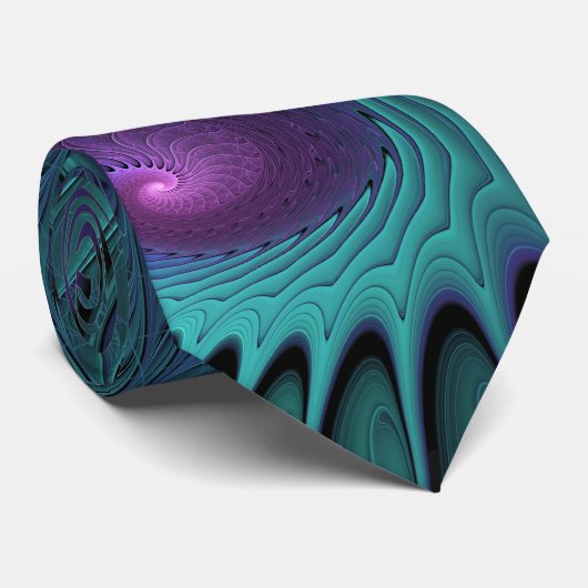 Lila trifft Türkis Modernes abstraktes Fraktal Kun Krawatte (Gerollt)
