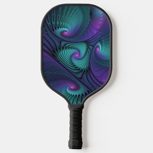 Lila trifft Türkis Modernes abstraktes Fraktal Kun Pickleball Schläger (Rückseite)