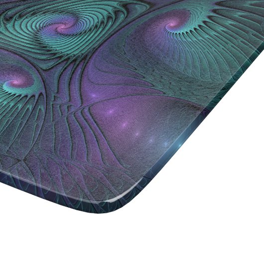 Lila trifft Türkis Modernes abstraktes Fraktal Kun Schneidebrett (Ecke)