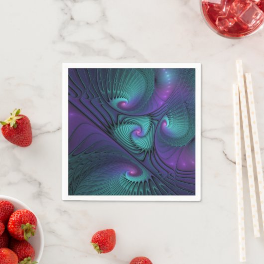 Lila trifft Türkis Modernes abstraktes Fraktal Kun Serviette (Beispiel)