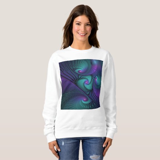 Lila trifft Türkis Modernes abstraktes Fraktal Kun Sweatshirt (Vorne ganz)
