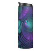 Lila trifft Türkis Modernes abstraktes Fraktal Kun Thermosbecher (Nach rechts gedreht)