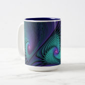 Lila trifft Türkis Modernes abstraktes Fraktal Kun Zweifarbige Tasse (Vorderseite Links)