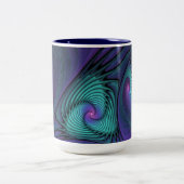 Lila trifft Türkis Modernes abstraktes Fraktal Kun Zweifarbige Tasse (Mittel)