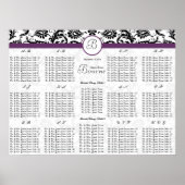 Lila Trimmsitzkarte für den schwarzen Damast Poster (Vorne)