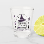 Lila Trinkhexen Halloween Schnapsglas (Vorderseite)