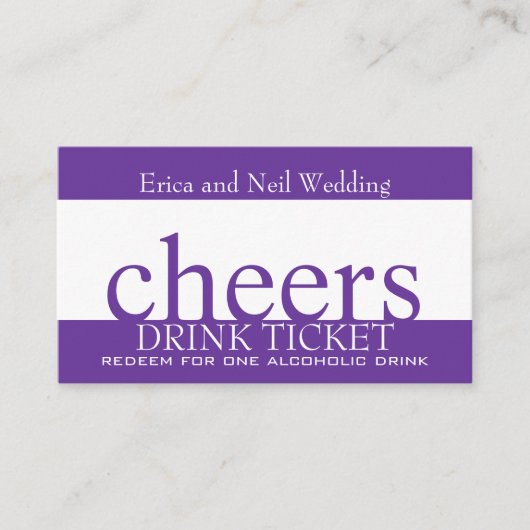 Lila Trinkticket für Hochzeitsempfang Begleitkarte (Vorderseite)